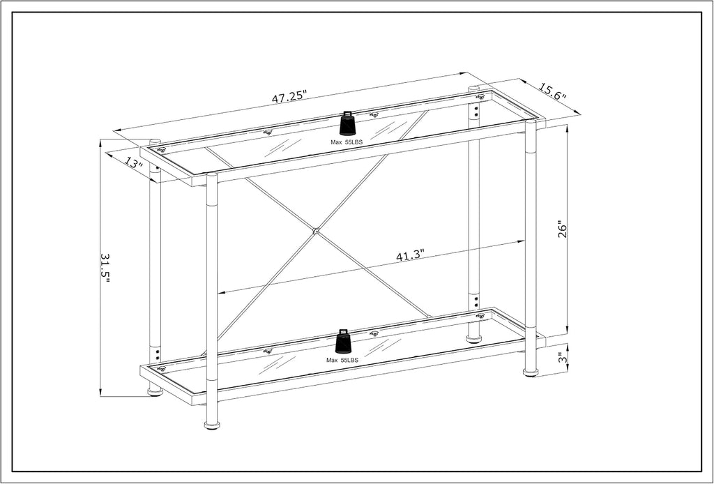 Acrylic Glass Silver Console Table