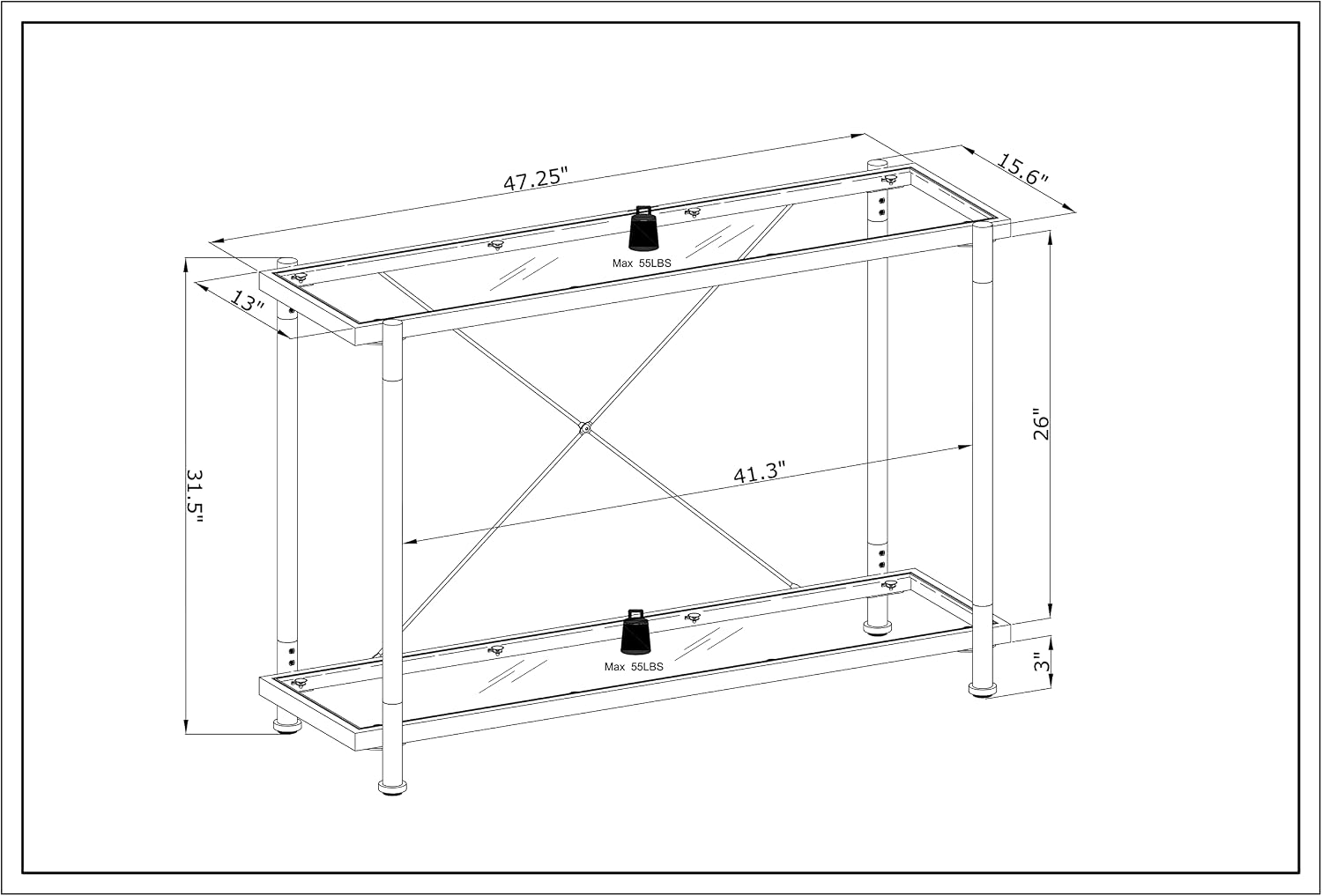 Acrylic Glass Silver Console Table