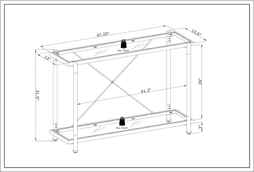 Acrylic Glass Silver Console Table