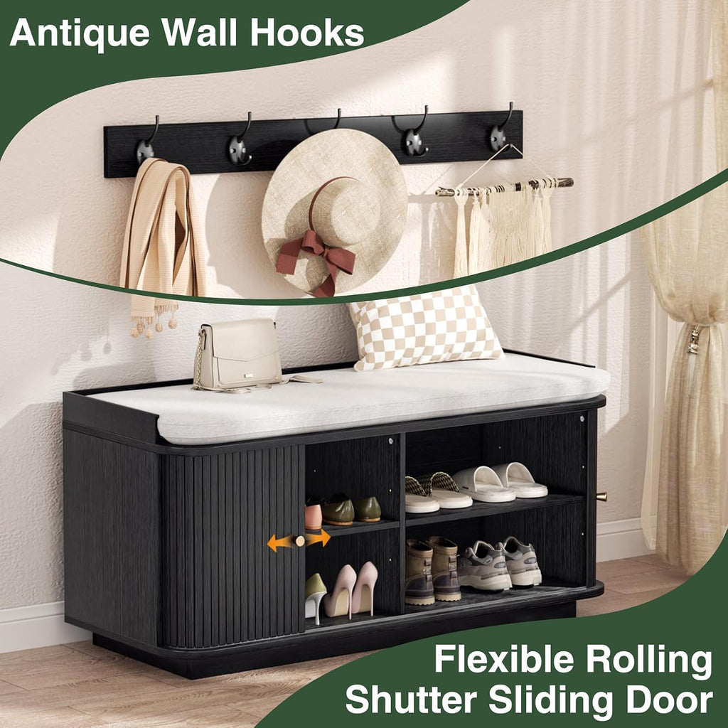 Hall Tree Bench with Storage Cabinet