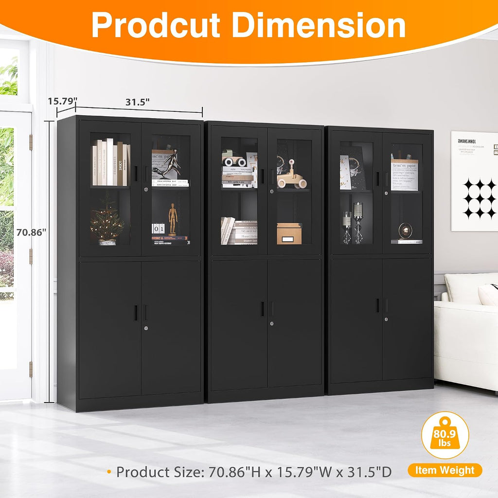 Black Lockable Glass Door Metal Cabinet