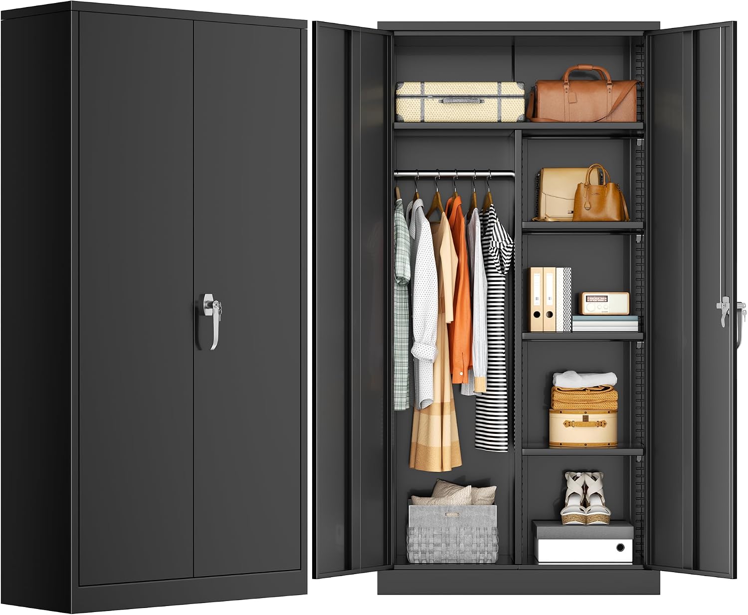 Black Lockable Metal Wardrobe Cabinet