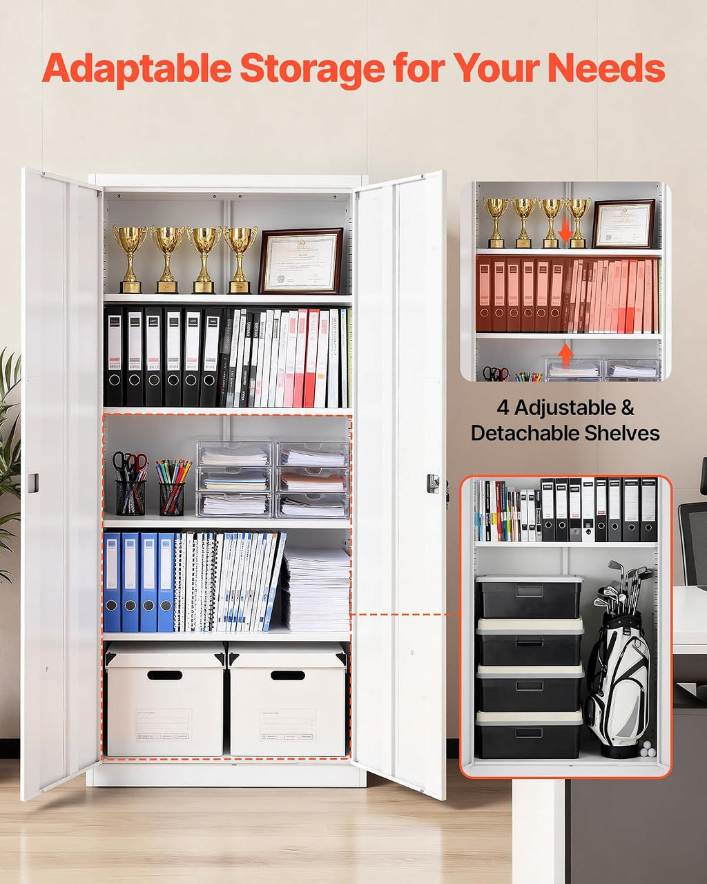White Lockable Metal Tool Storage Cabinet