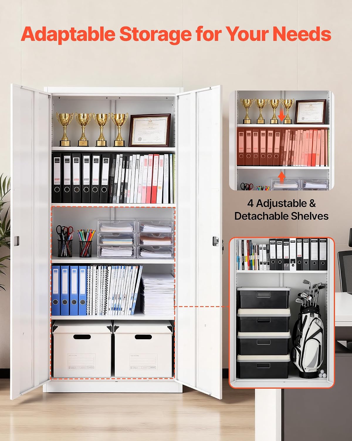 White Lockable Metal Tool Storage Cabinet