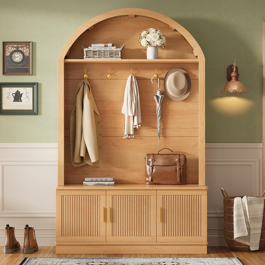 Arched Farmhouse Hall Tree Bench
