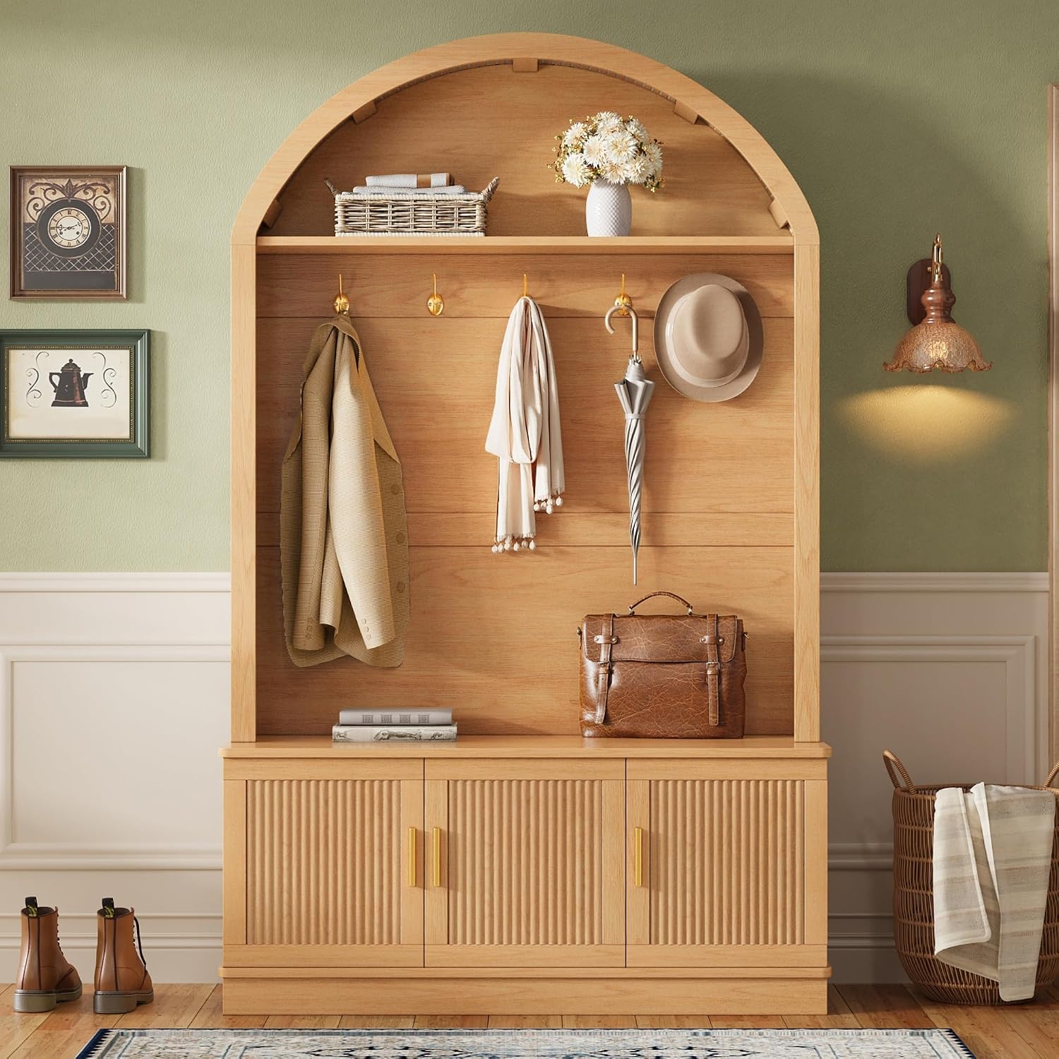 Arched Farmhouse Hall Tree Bench