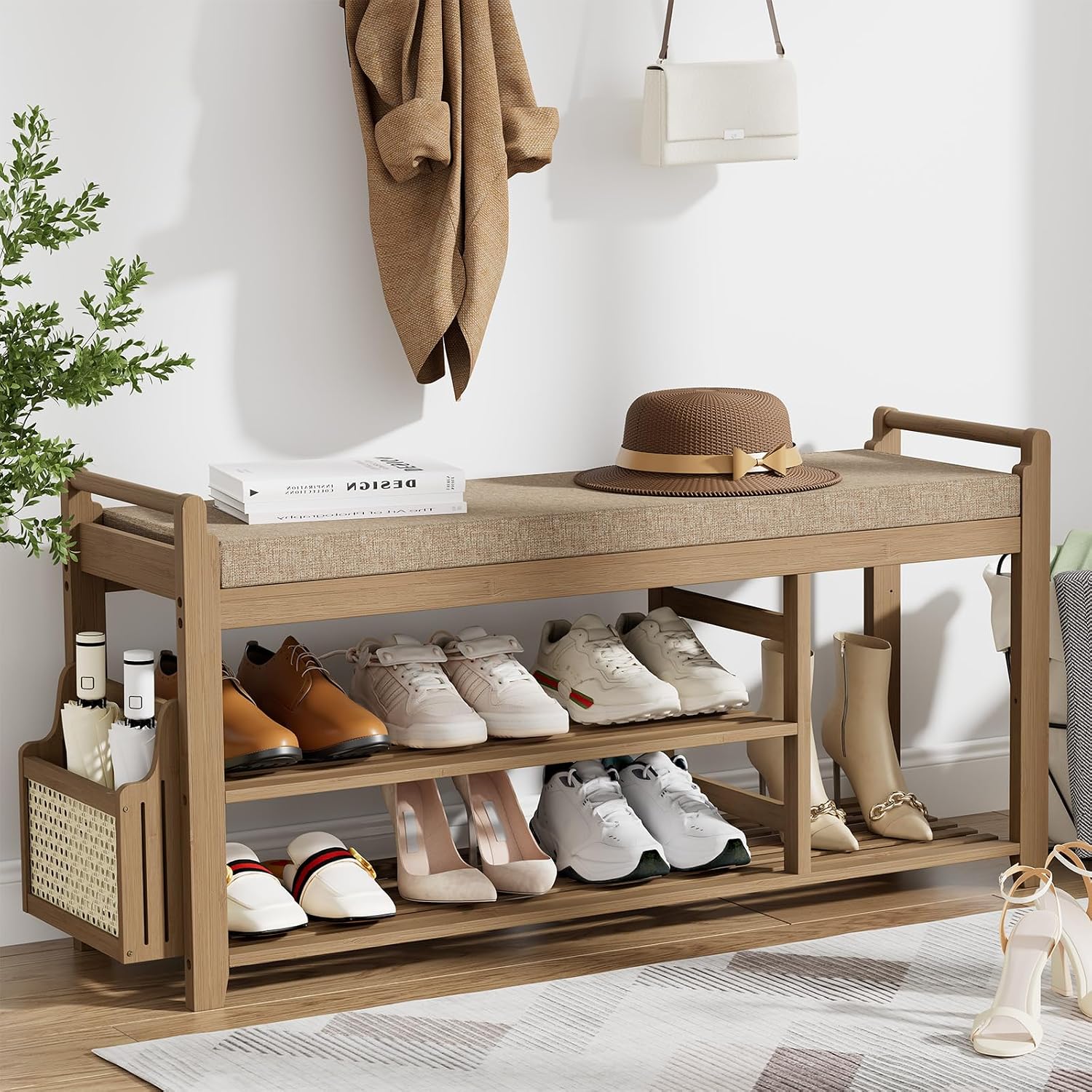 Bamboo 2-Tier Shoe Rack Bench