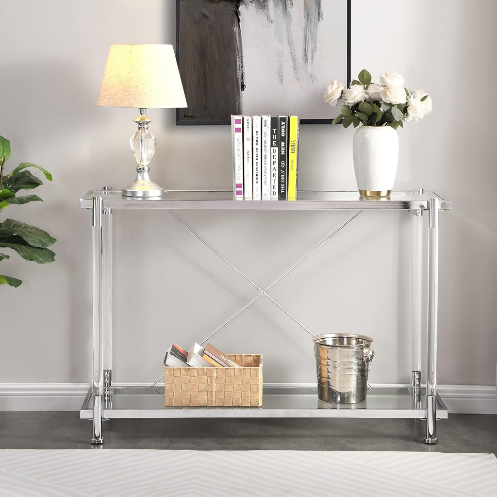 Acrylic Glass Silver Console Table
