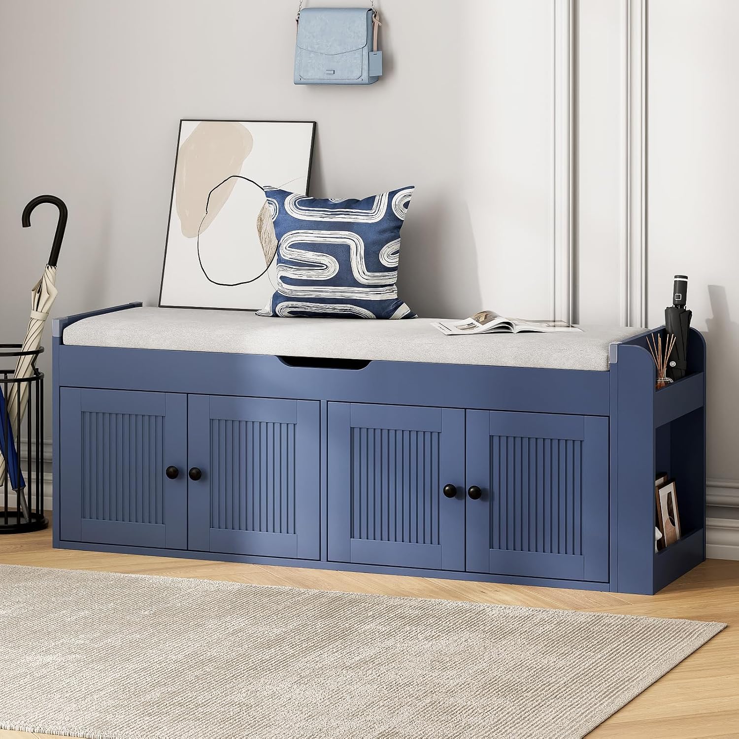 Cushioned Shoe Storage Bench with Doors