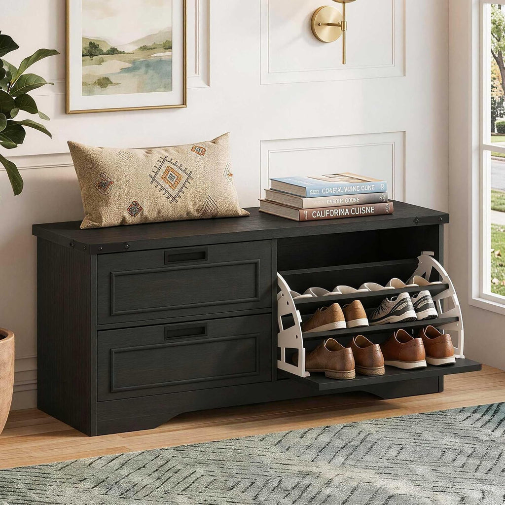 Industrial Wood Shoe Storage Bench