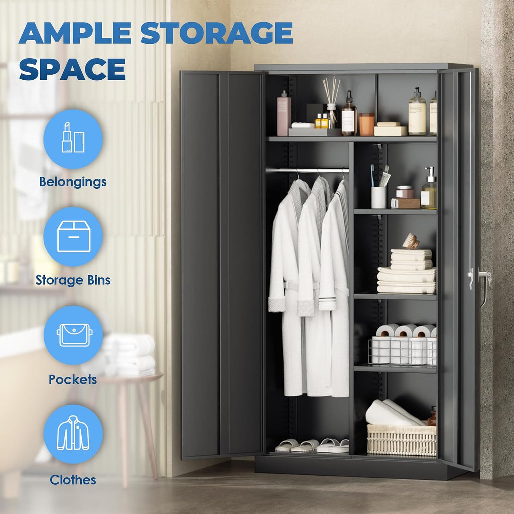 Black Lockable Metal Wardrobe Cabinet