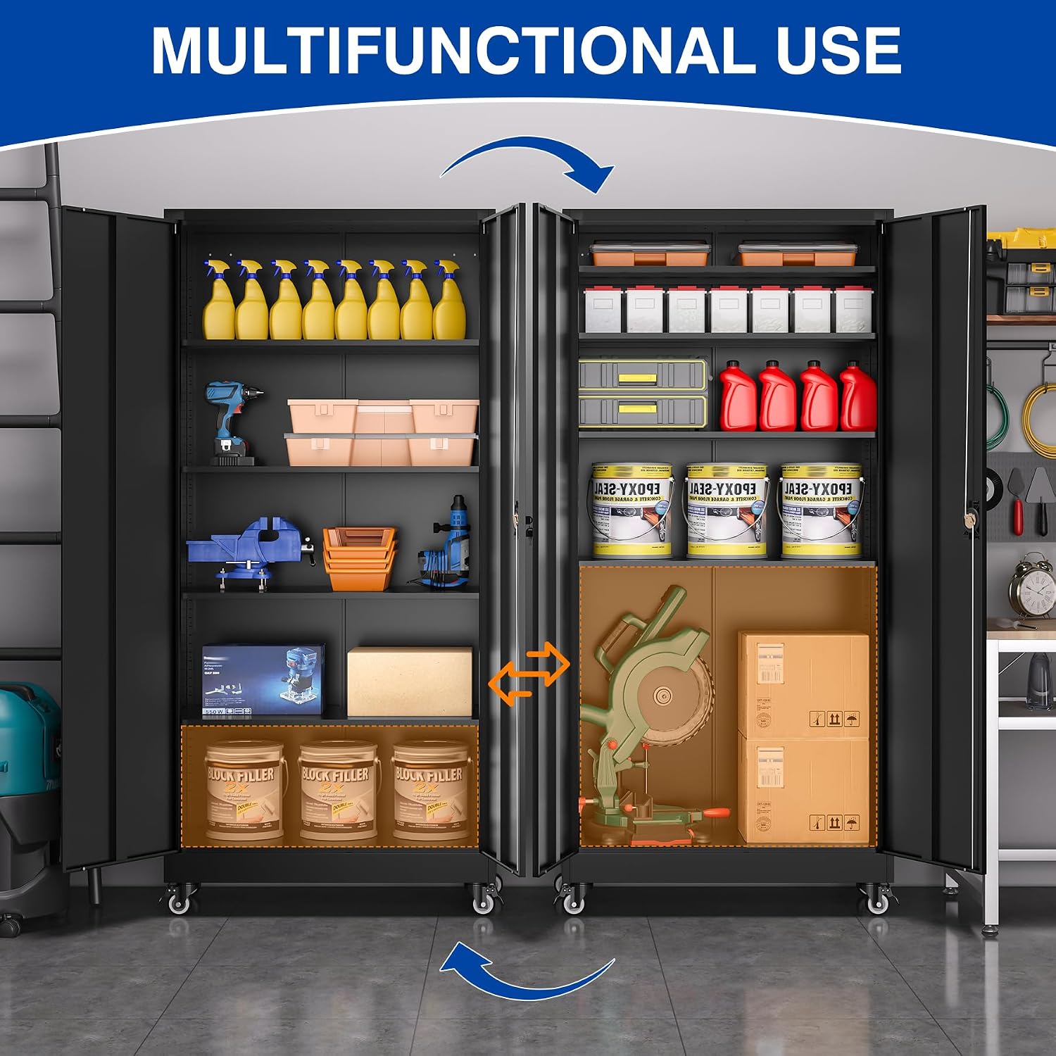 Black Wheeled Lockable Metal Storage Cabinet