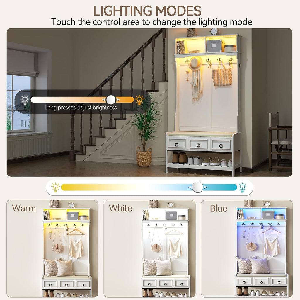 LED Farmhouse Hall Tree Bench