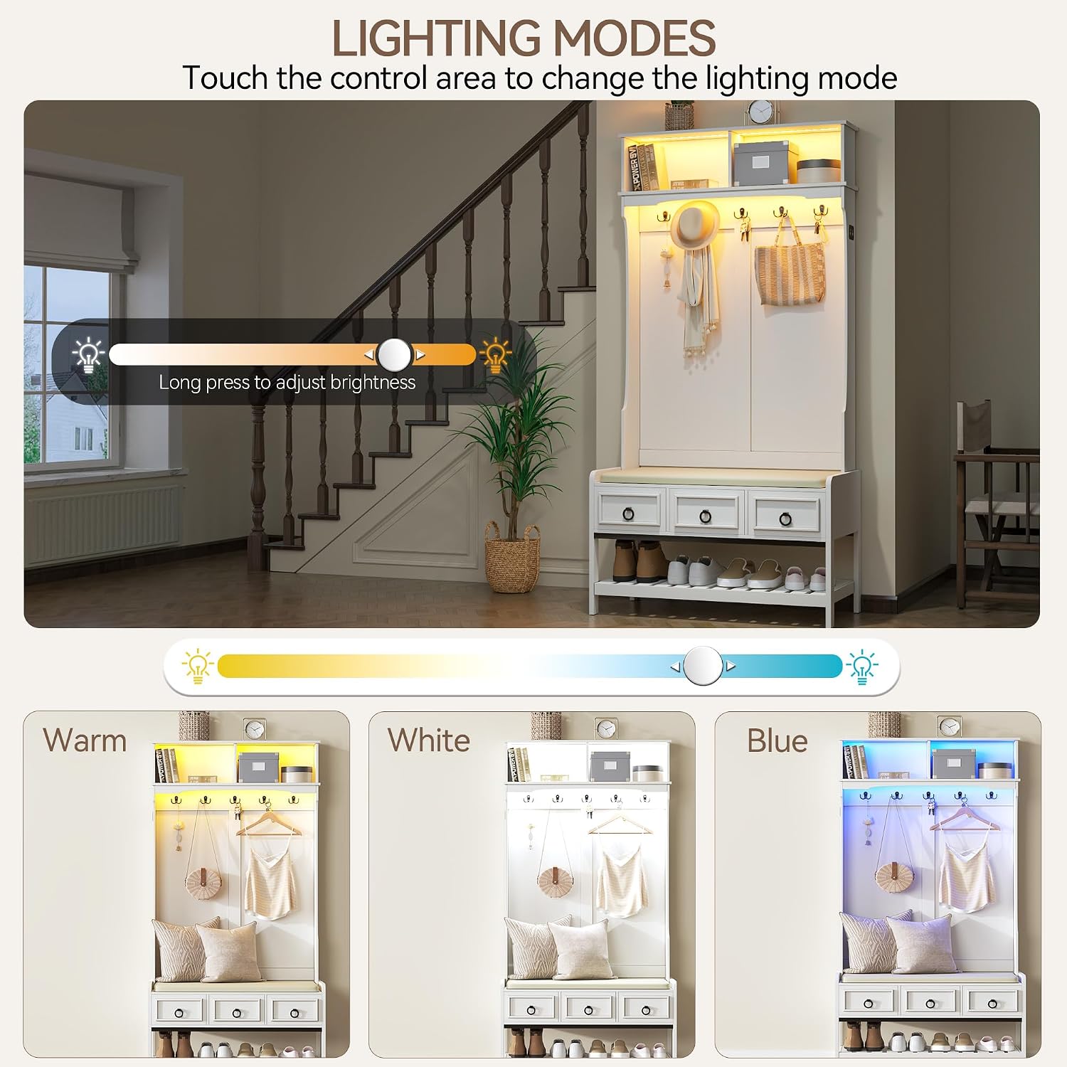 LED Farmhouse Hall Tree Bench