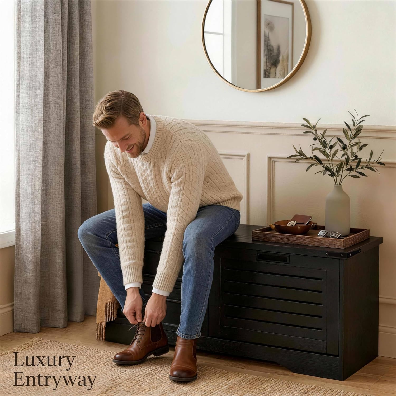 Industrial Wood Shoe Storage Bench