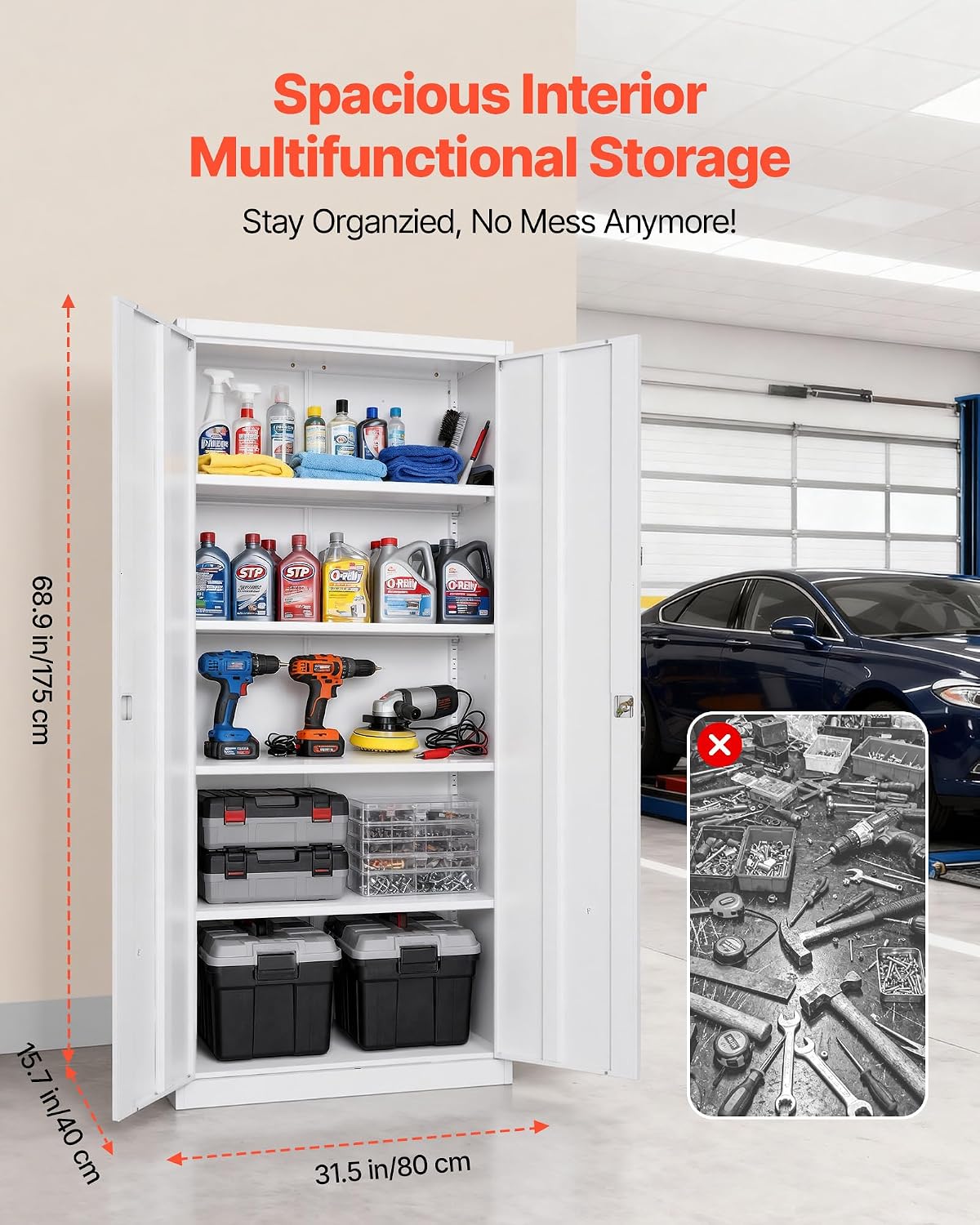 White Lockable Metal Tool Storage Cabinet