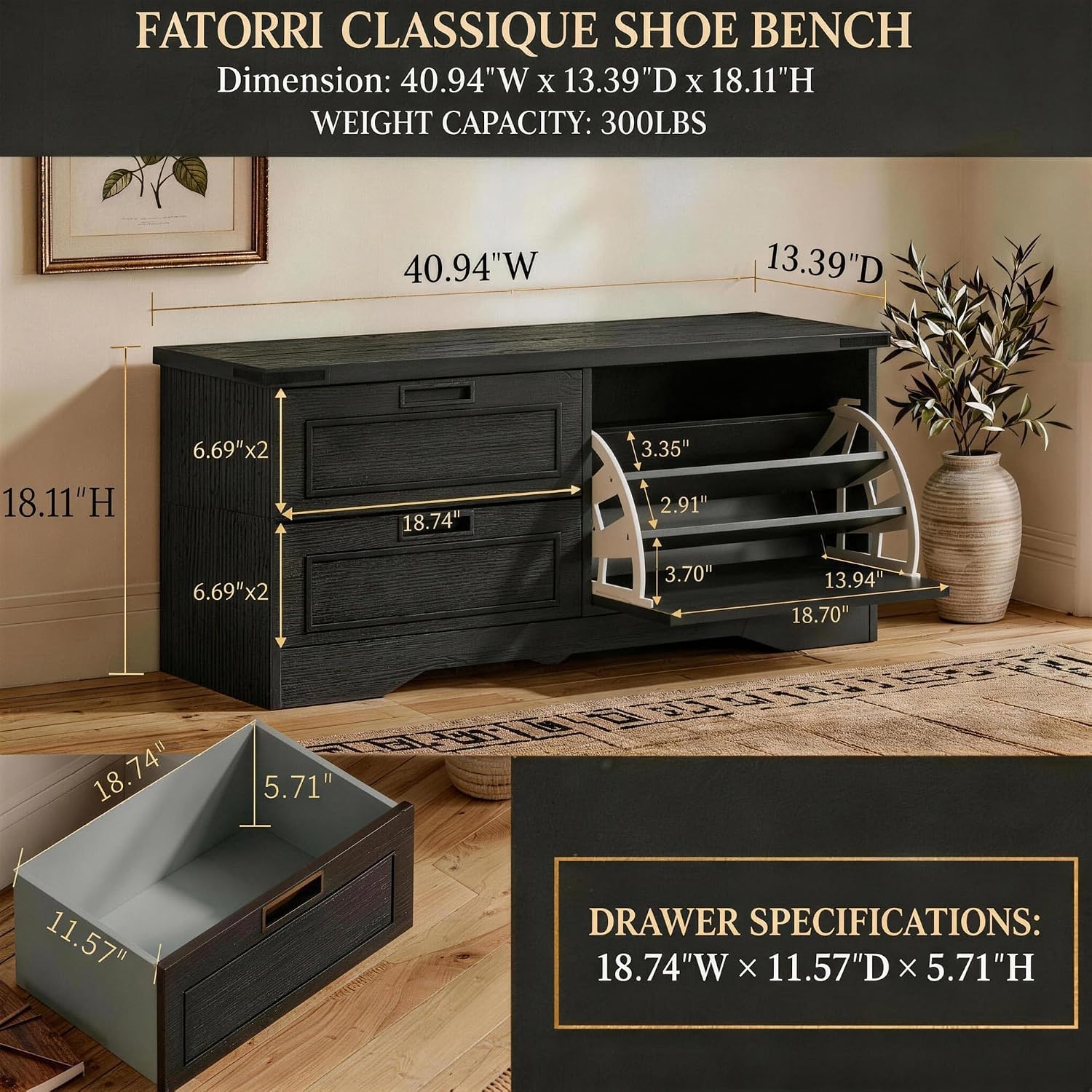 Industrial Wood Shoe Storage Bench
