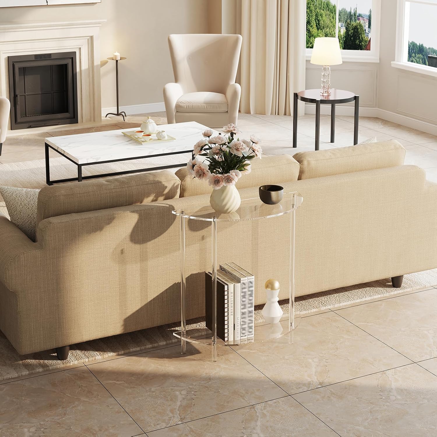Half Moon Clear Acrylic Console Table