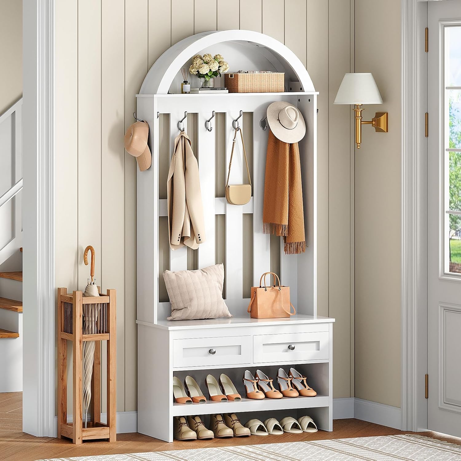 Arched Hall Tree with Shoe Bench