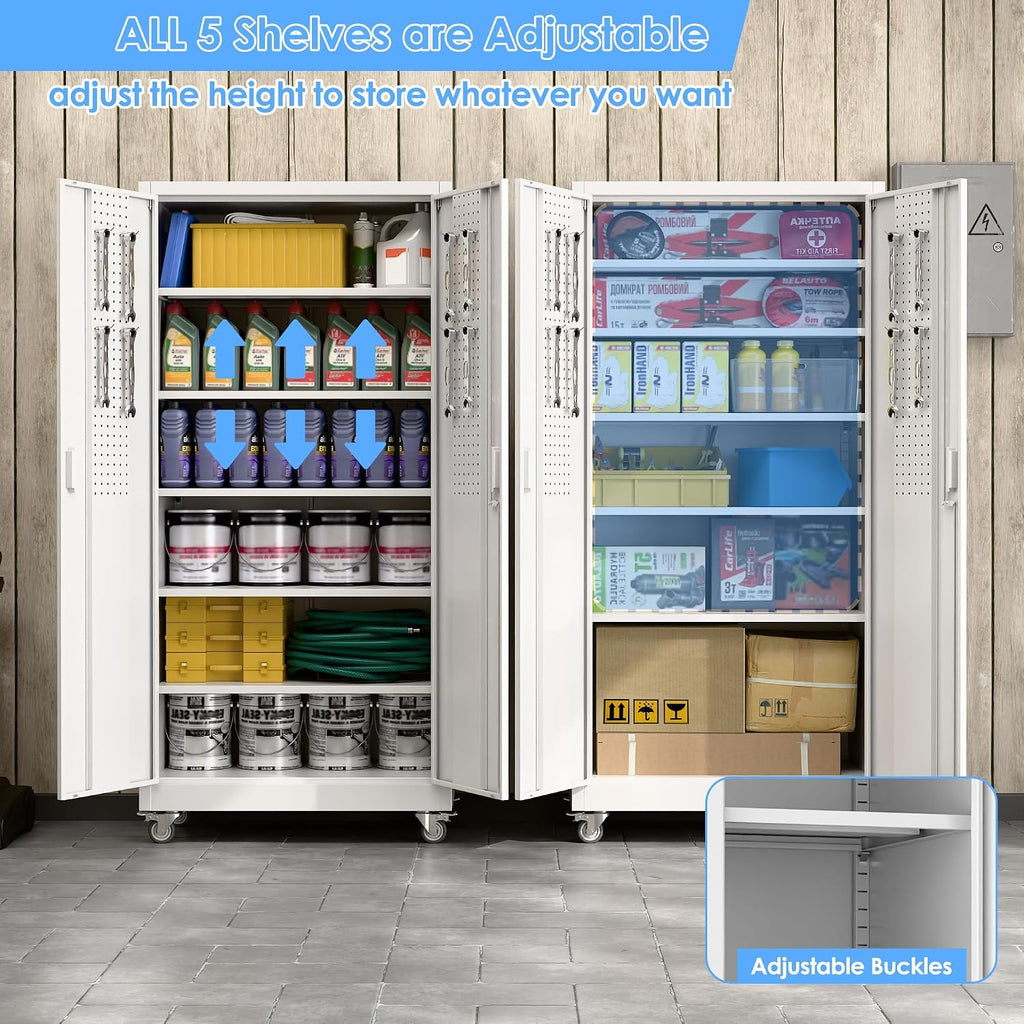 Rolling Lockable Metal Cabinet with Pegboard