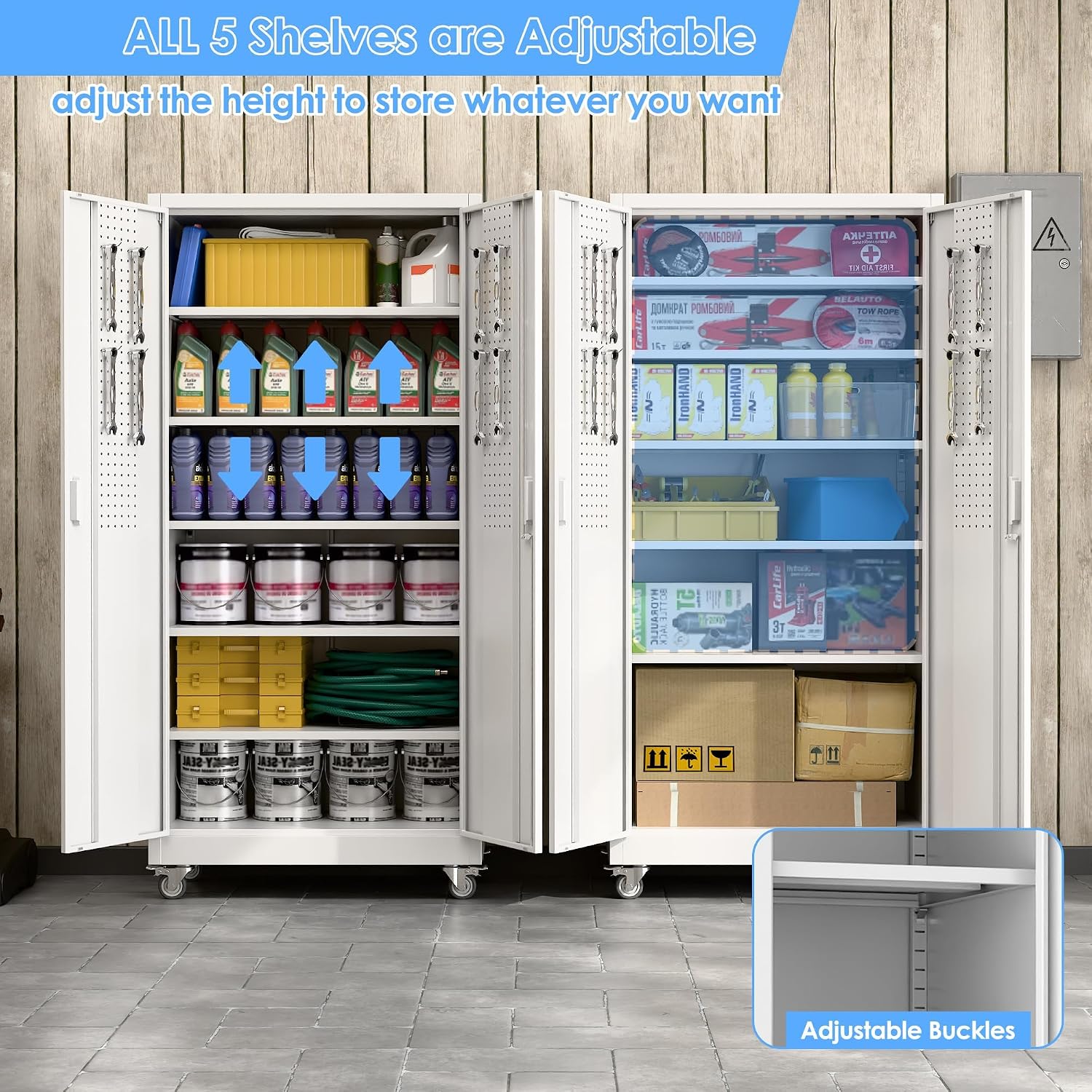 Rolling Lockable Metal Cabinet with Pegboard