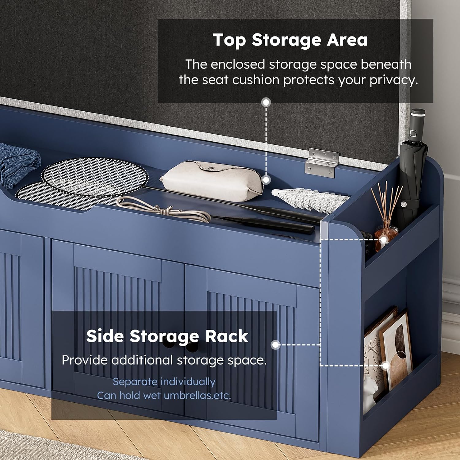 Cushioned Shoe Storage Bench with Doors