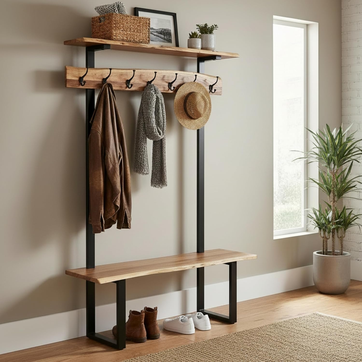 Solid Wood Hall Tree with Bench