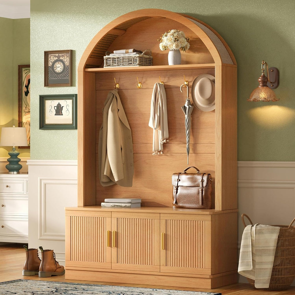 Arched Farmhouse Hall Tree Bench