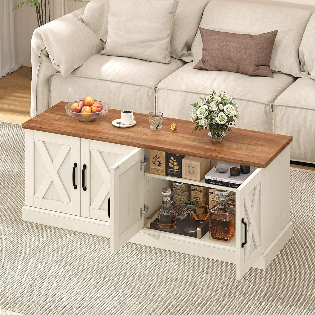 Farmhouse Shoe Storage Bench with Doors