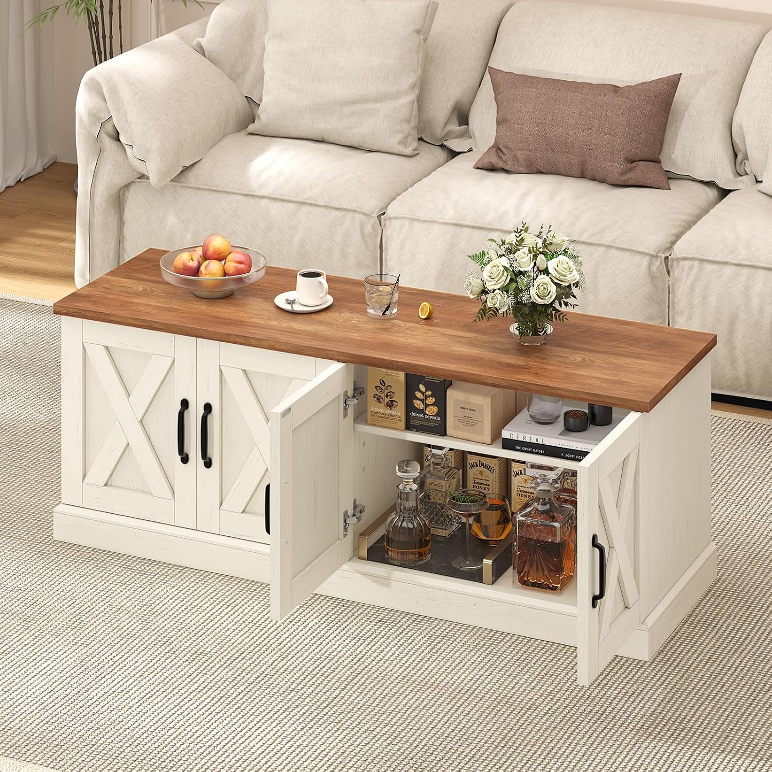 Farmhouse Shoe Storage Bench with Doors