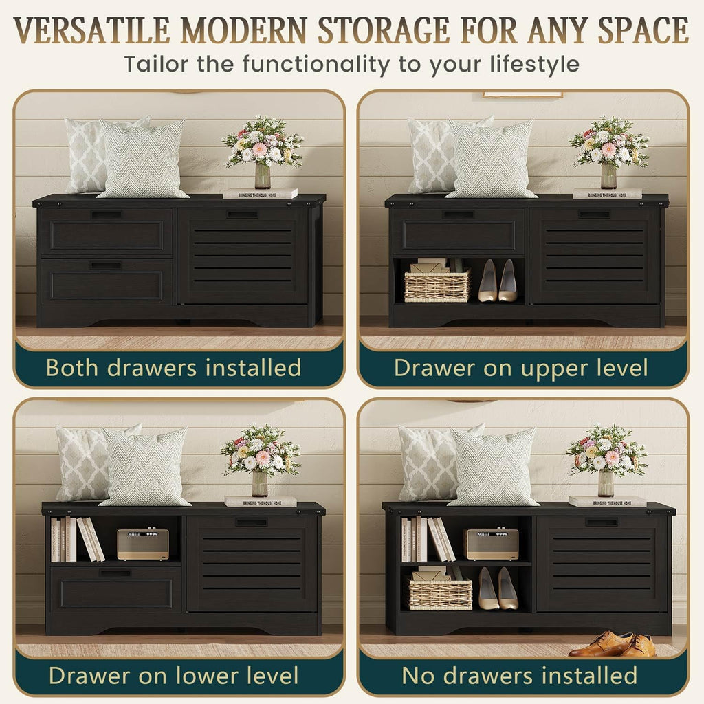 Industrial Wood Shoe Storage Bench