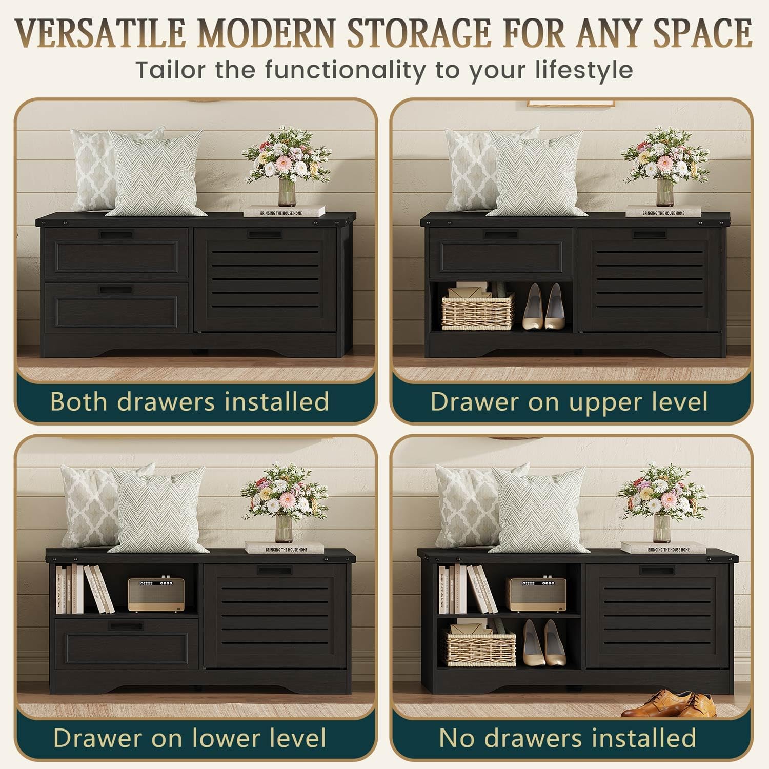 Industrial Wood Shoe Storage Bench
