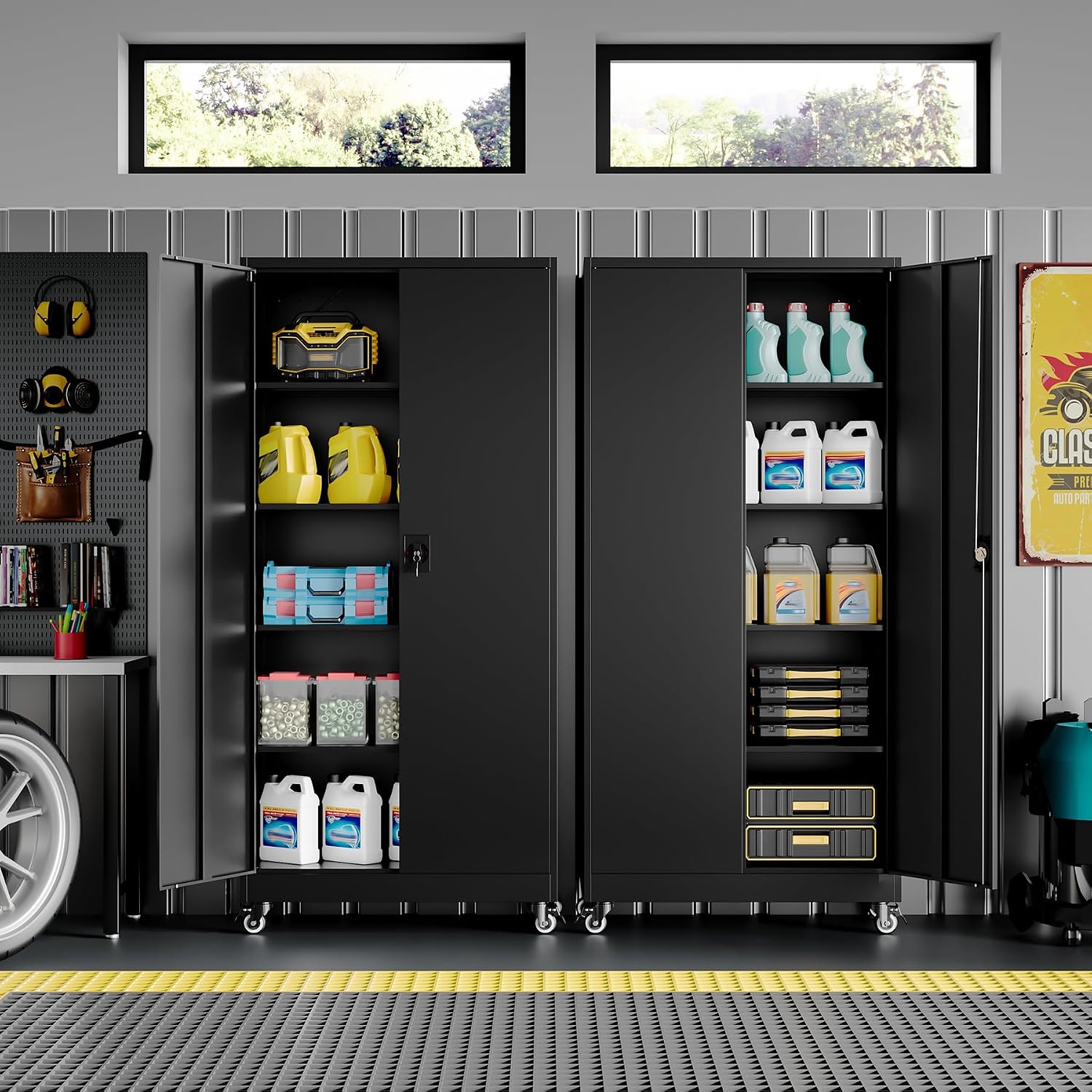 Black Wheeled Lockable Metal Storage Cabinet