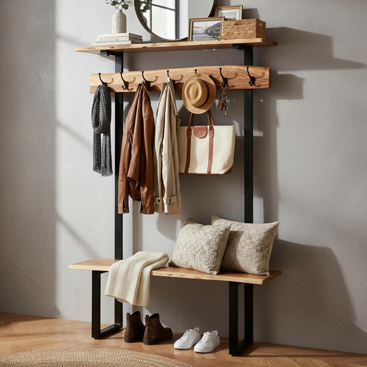 Solid Wood Hall Tree with Bench