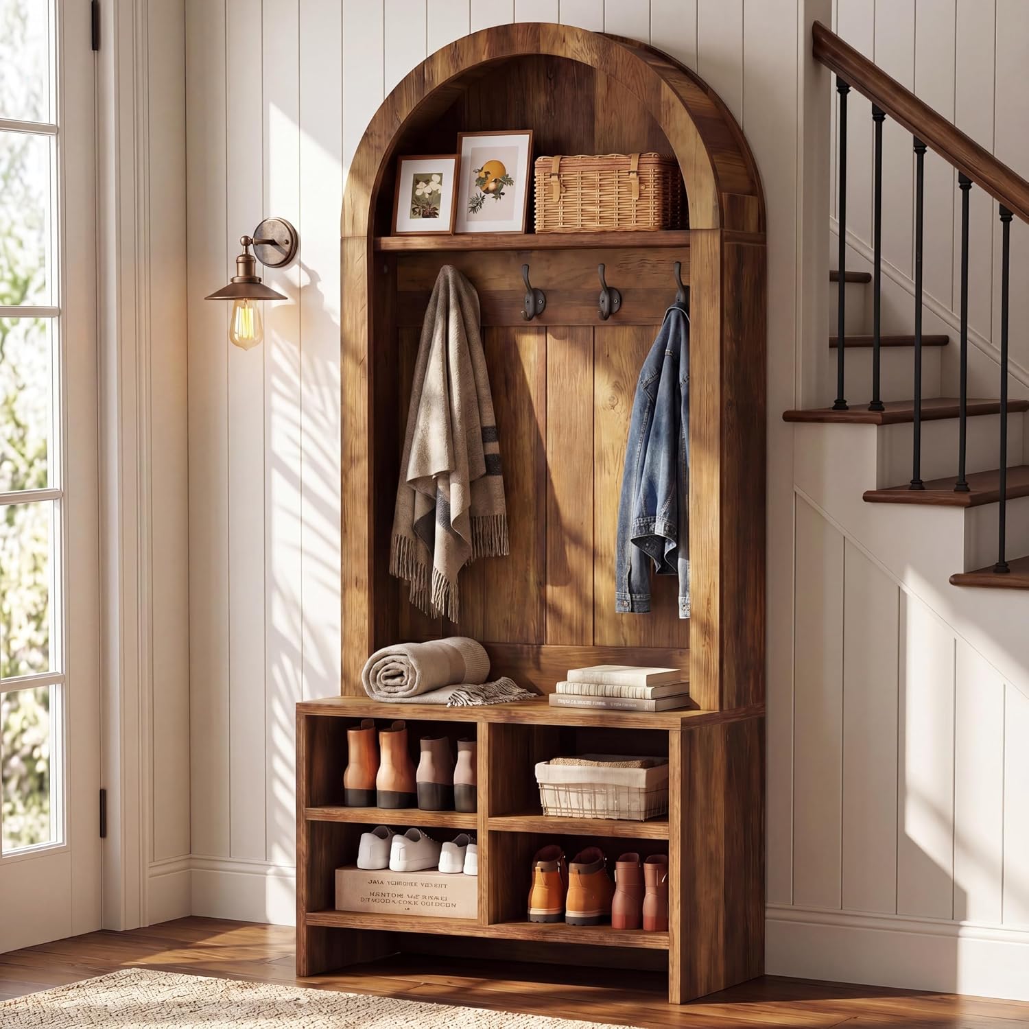 Arched Hall Tree with Shoe Bench