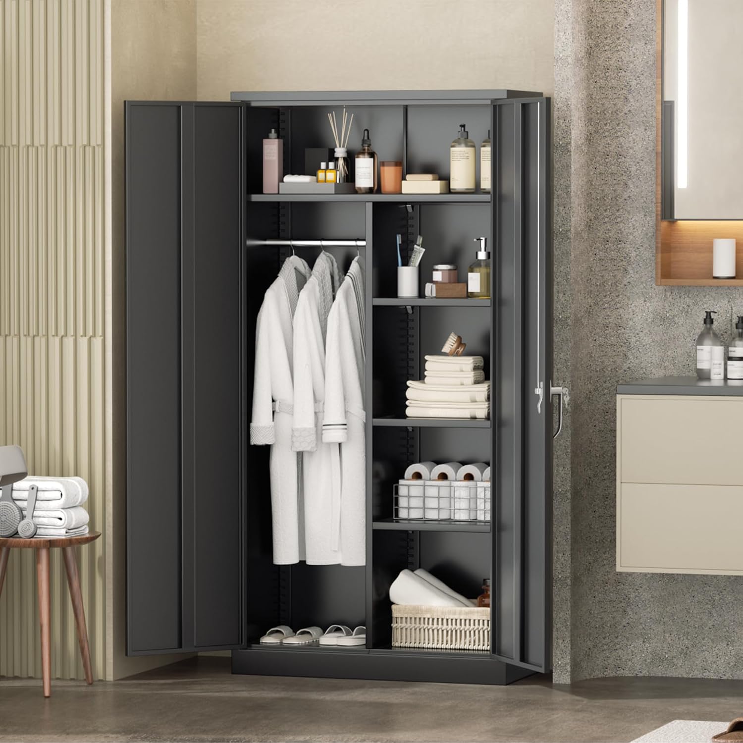 Black Lockable Metal Wardrobe Cabinet