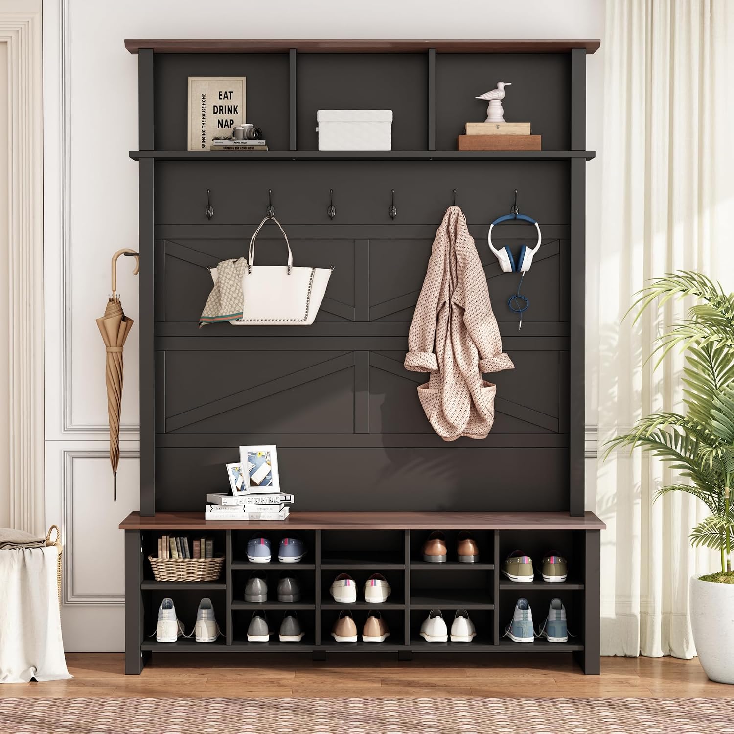 Farmhouse Hall Tree Shoe Bench