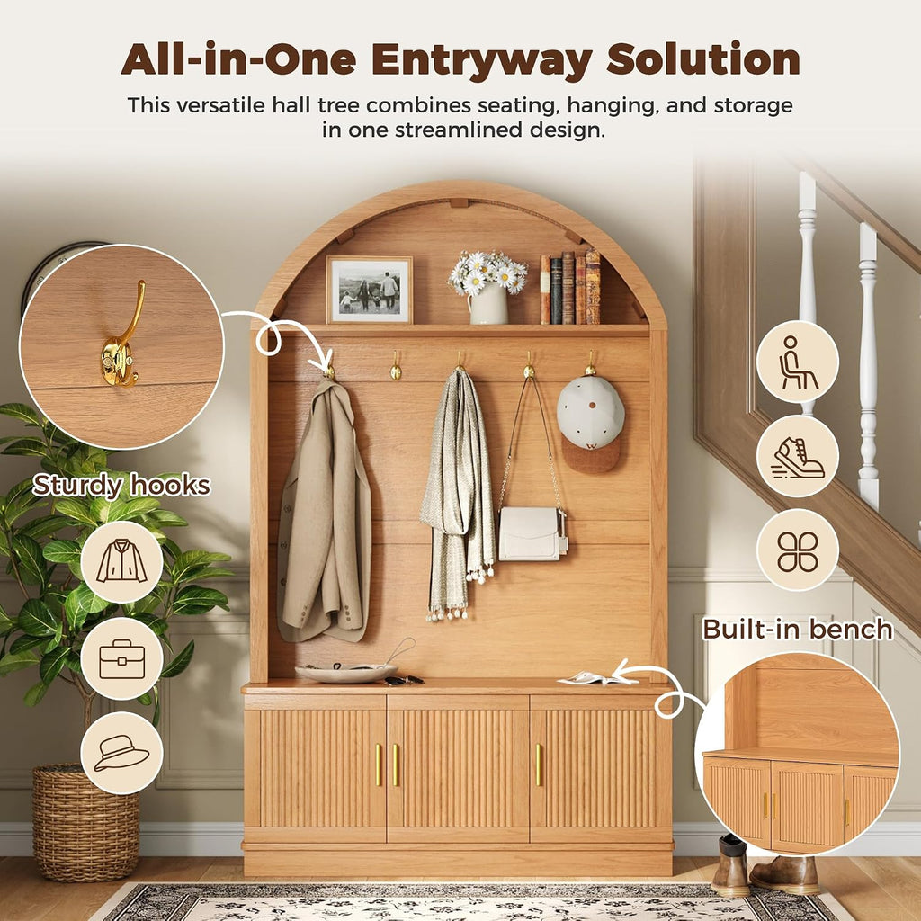 Farmhouse Entryway Hall Tree Bench