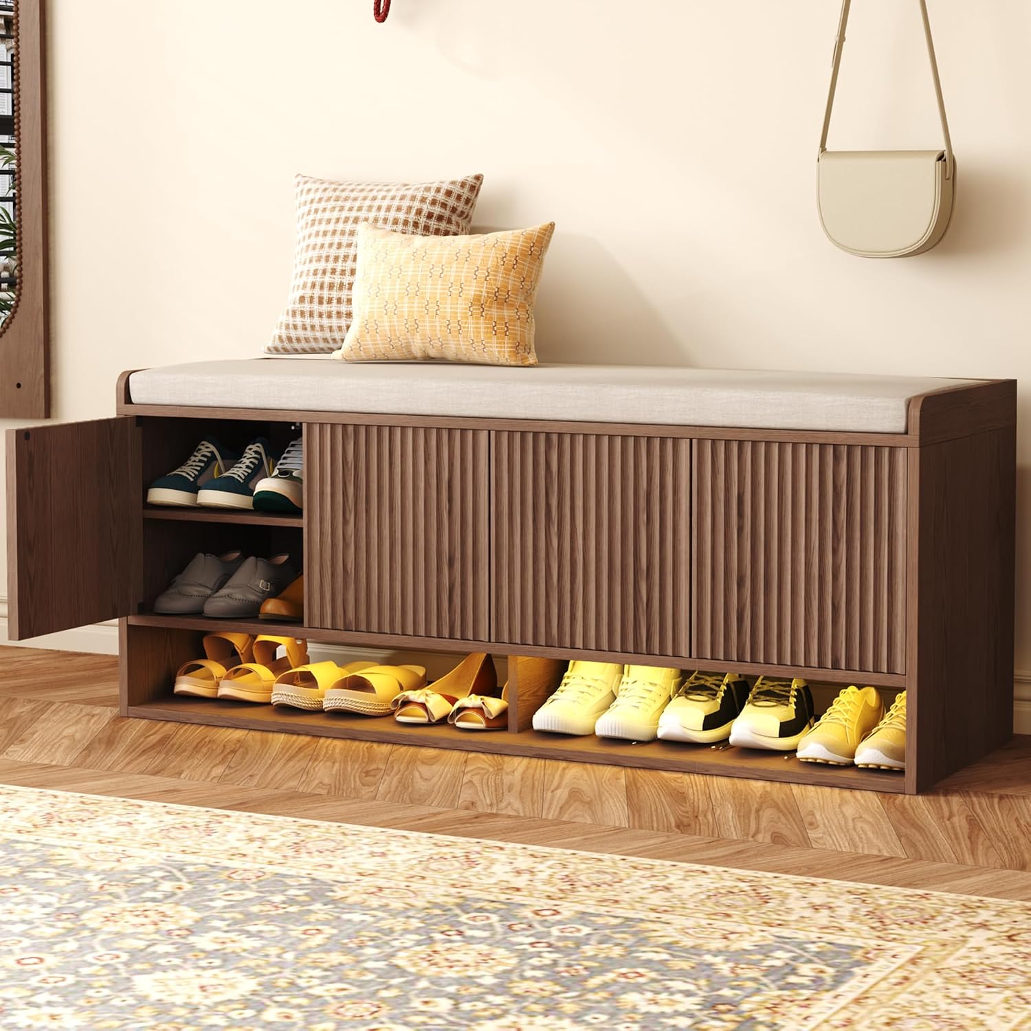 Fluted LED Shoe Storage Bench