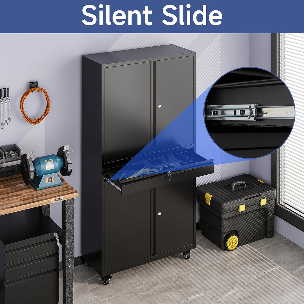 Black Wheeled Lockable Metal Cabinet
