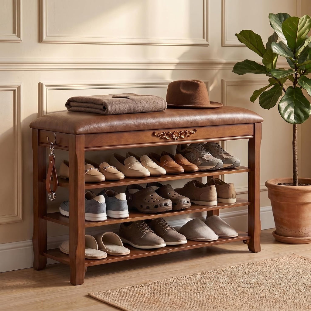 Cushioned Entryway Shoe Rack Bench