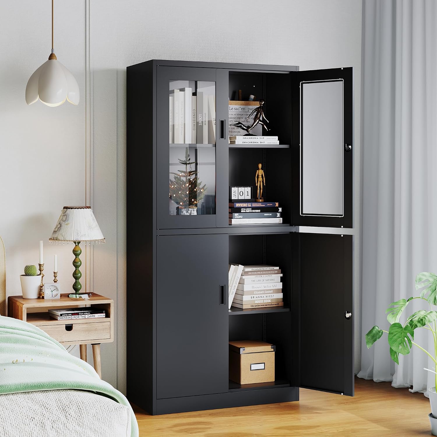 Black Lockable Glass Door Metal Cabinet