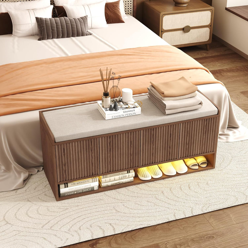 Fluted LED Shoe Storage Bench