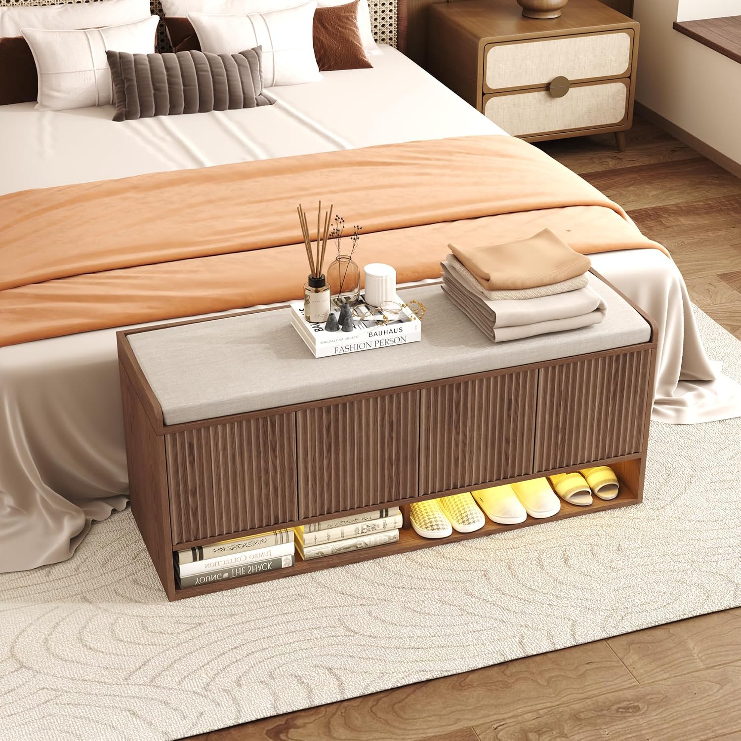 Fluted LED Shoe Storage Bench