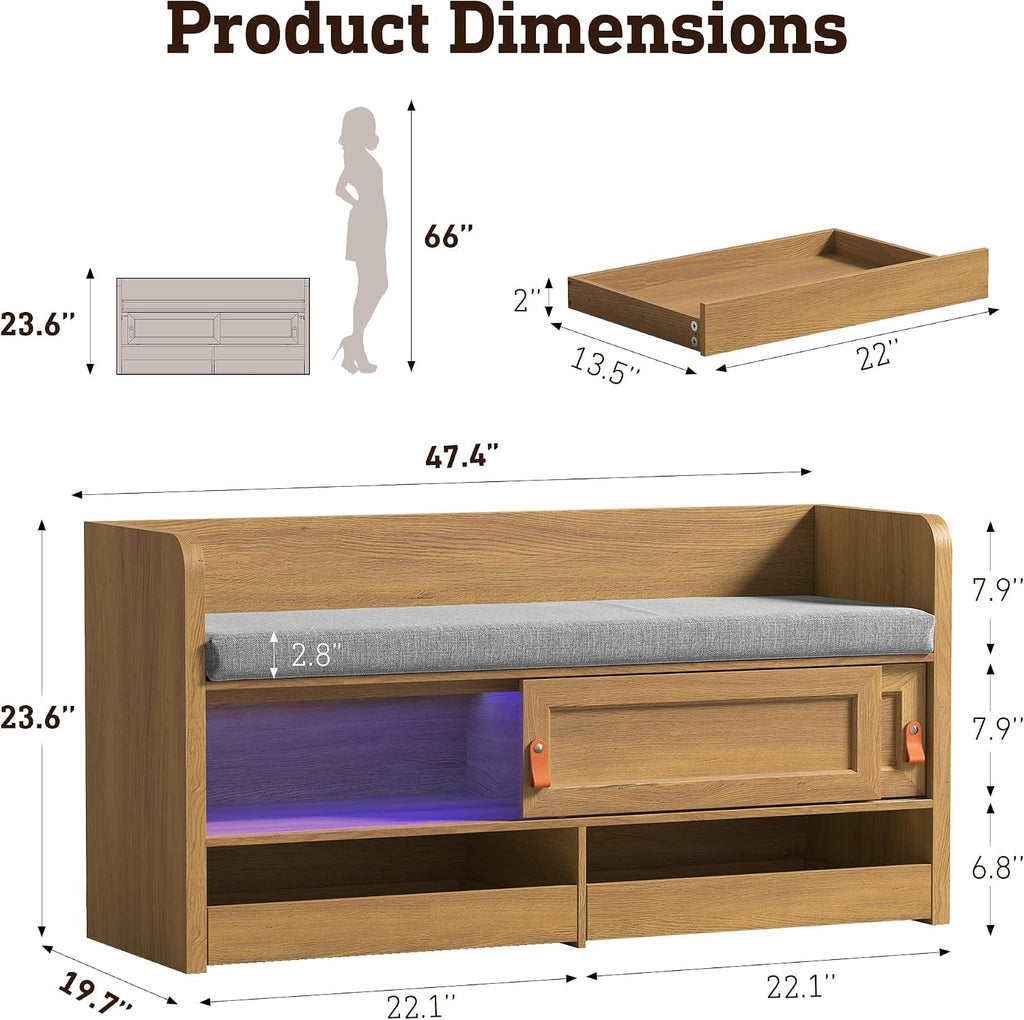 Oak Upholstered Shoe Storage Bench