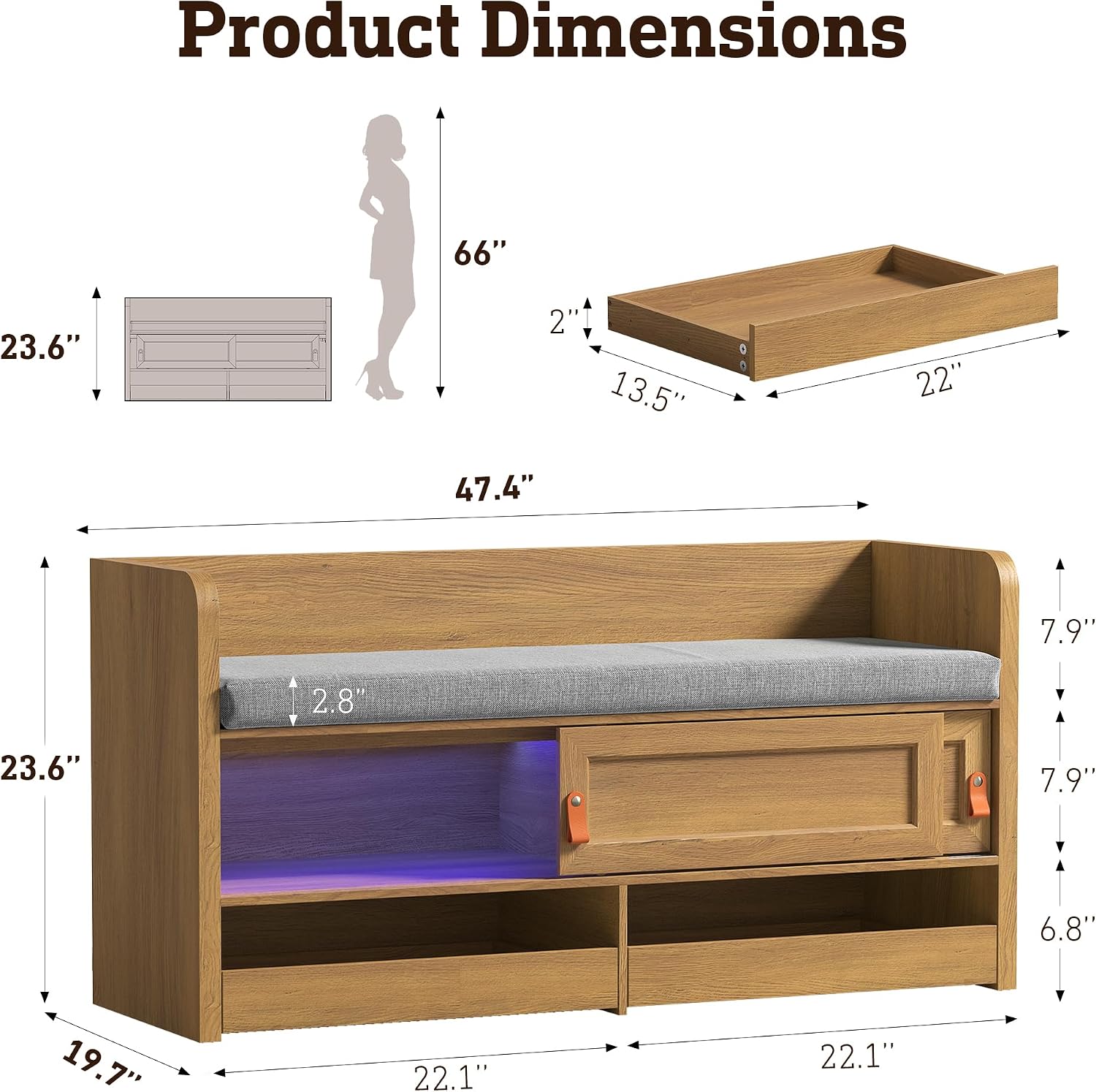 Oak Upholstered Shoe Storage Bench