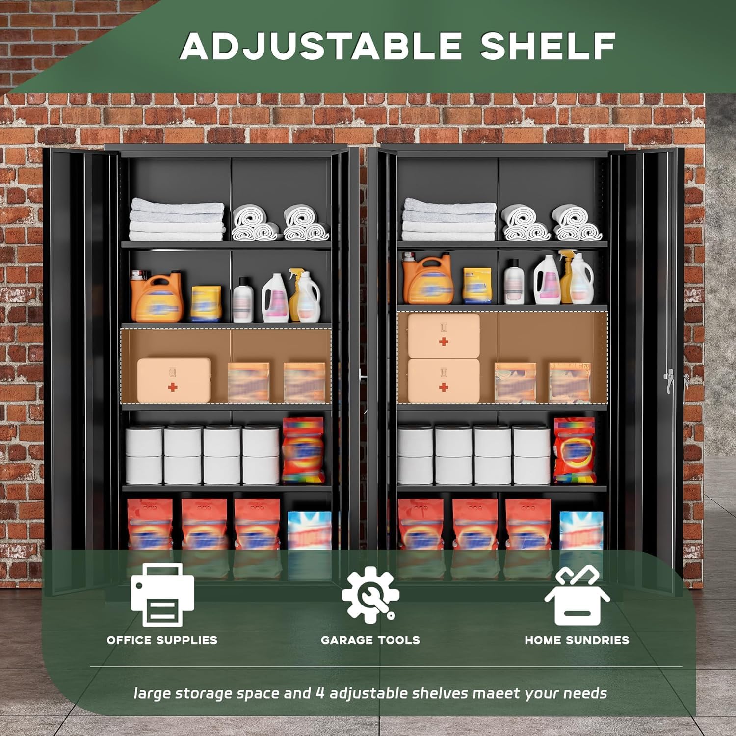 Black Lockable Metal Garage Storage Cabinet