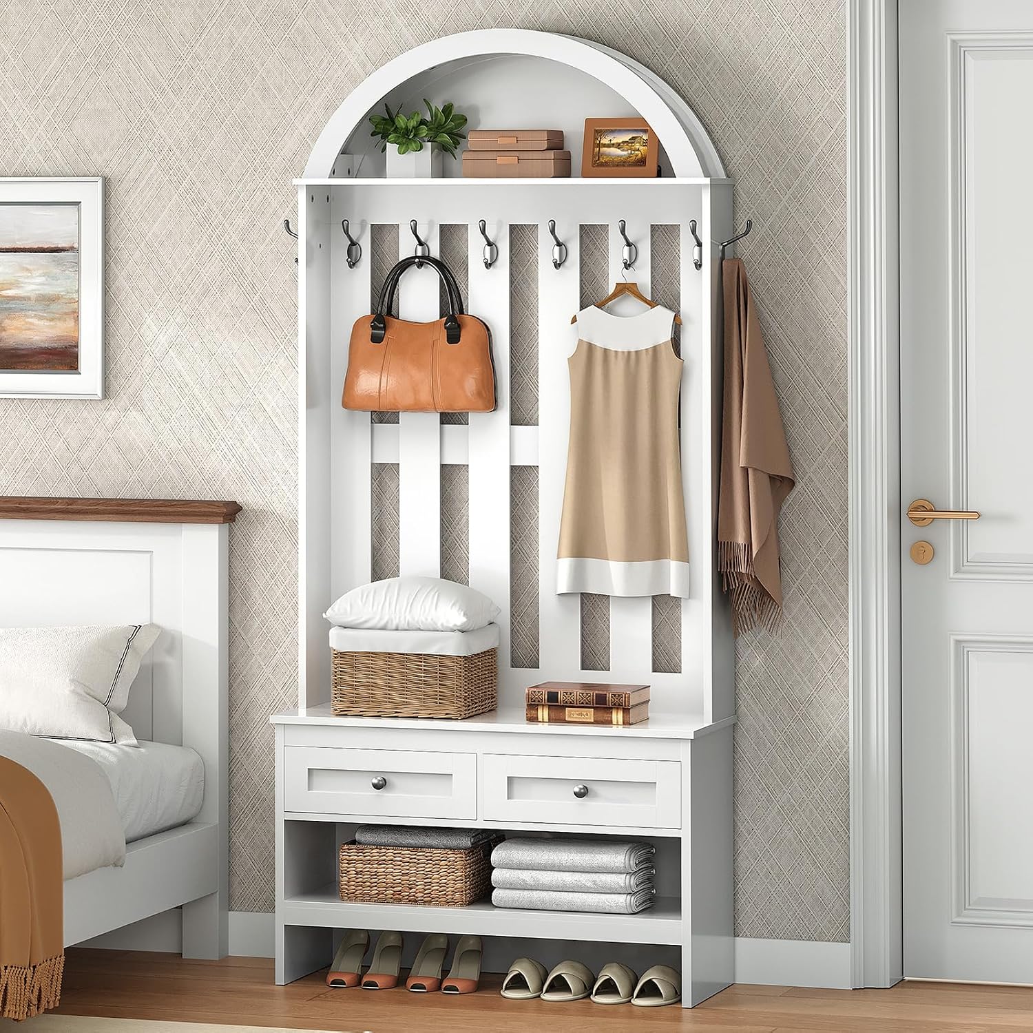 Arched Hall Tree with Shoe Bench