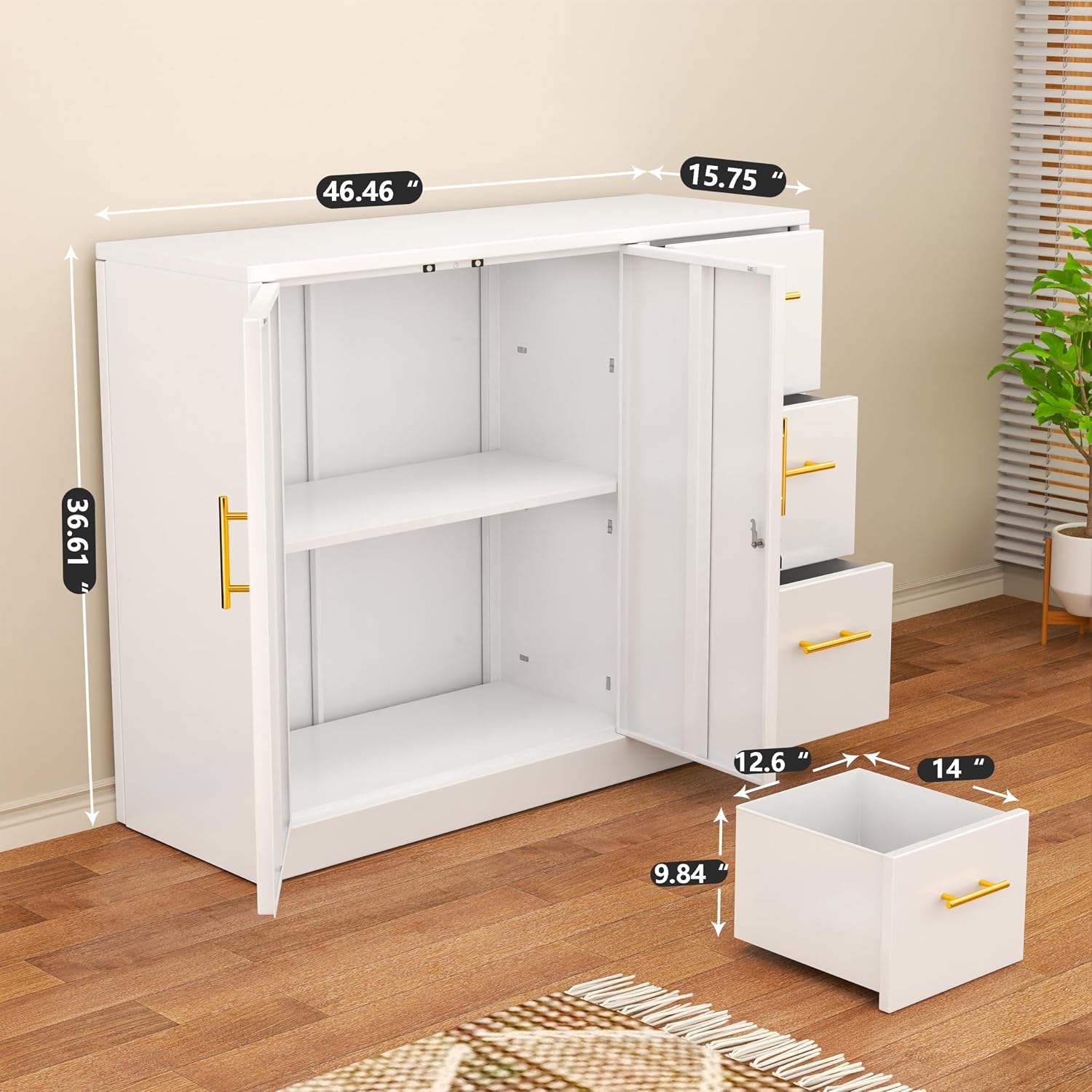 White Lockable Metal Storage Cabinet