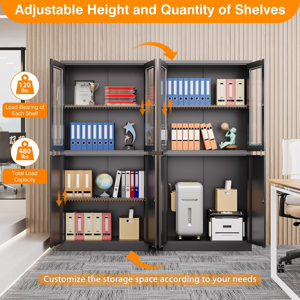 Black Lockable Glass Door Metal Cabinet